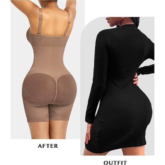 Tummy Control Full Coverage Bust Seamless Bodysuit Mid Thigh Butt Lifter - Picture 5 of 6